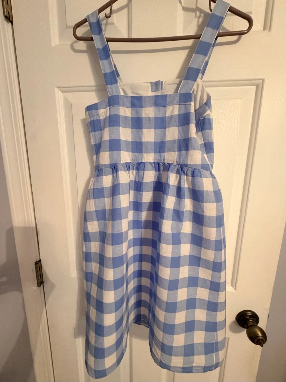 J. Crew Blue and White Gingham Button-Front Midi Dress